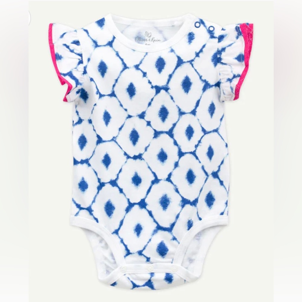 Oliver & Rain Organic Blue Batik Bodysuit, 3M